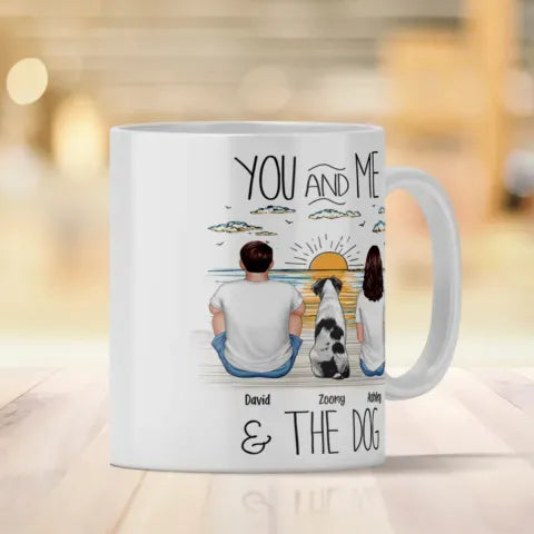 “You, Me & the Dog” Personalized Sunrise Mug – Romantic Gift for Dog Lovers or Cat Lovers