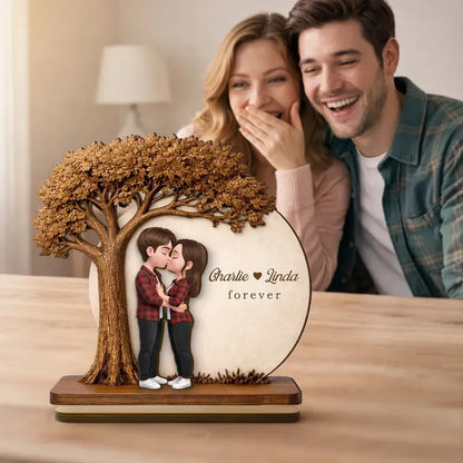 2-Layer Wooden Plaque Personalized Couple Love Tree Design Sweet Romantic Display for Bedroom or Living Room Unique Gift