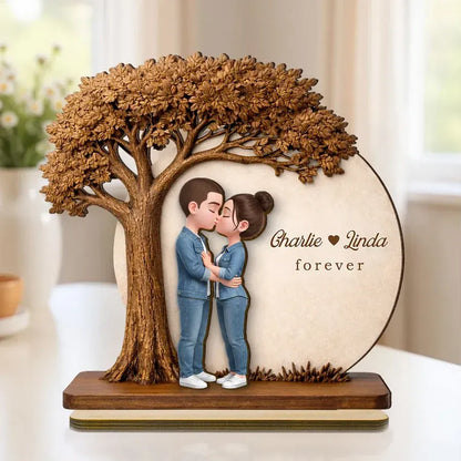 2-Layer Wooden Plaque Personalized Couple Love Tree Design Sweet Romantic Display for Bedroom or Living Room Unique Gift