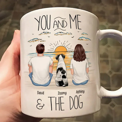 “You, Me & the Dog” Personalized Sunrise Mug – Romantic Gift for Dog Lovers or Cat Lovers